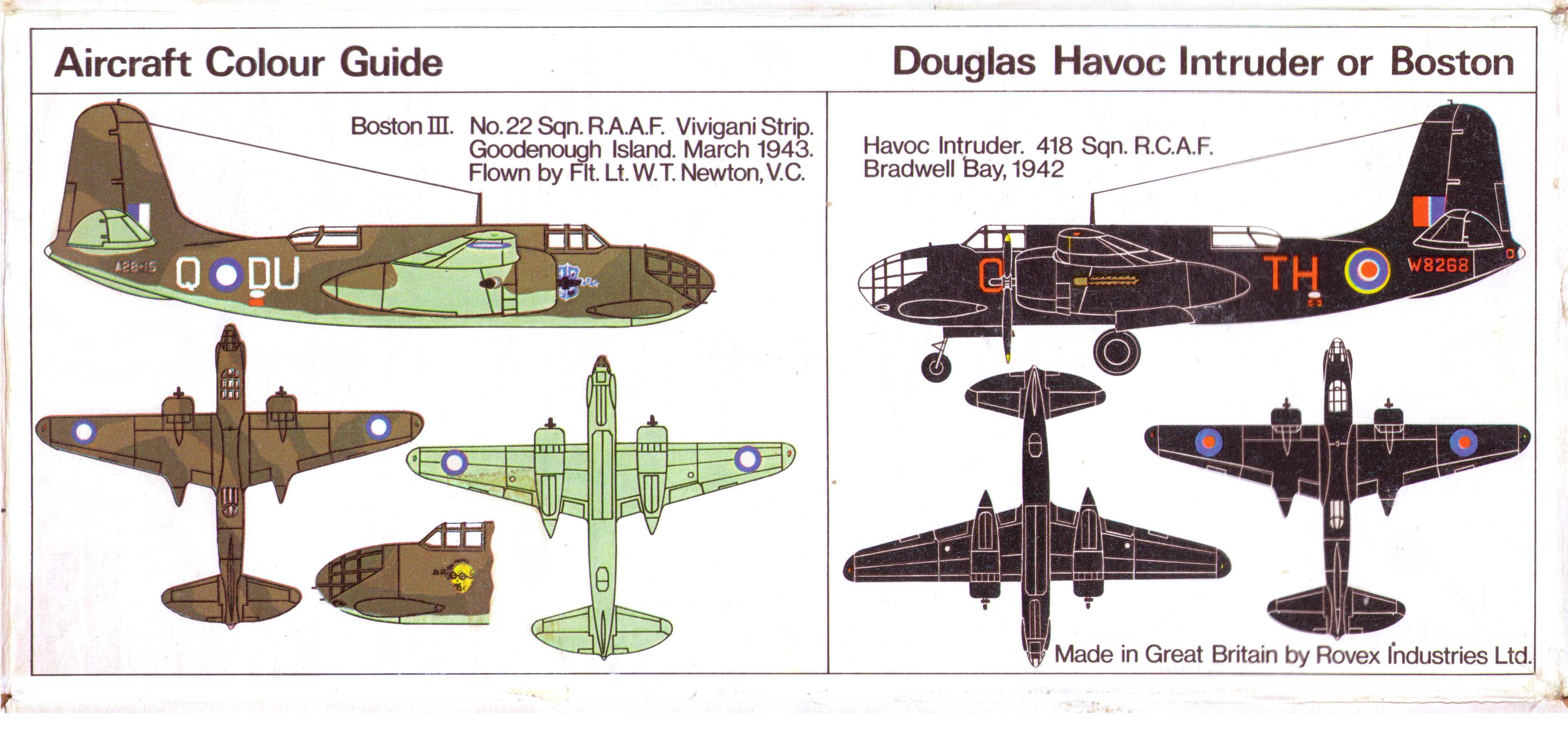 FROG Green Series F208 Douglas Boston Medium Bomber, Rovex Industries, 1970 colour painting guide